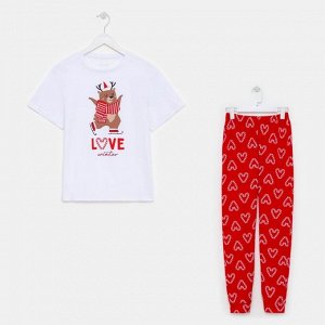 Пижама новогодняя женская (футболка и брюки) KAFTAN "Love", цвет белый/красный, 40-42
