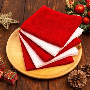 Новогодние полотенца (подарочный набор 5 шт.) Этель Merry Xmas 30х30 см -5шт, 100% хл, 340гр/м2