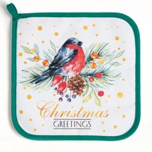 Прихватка «Этель» Christmas greetings, 19x19 см, МИКС, саржа, хлопок 100%, ватин 250 г/м²