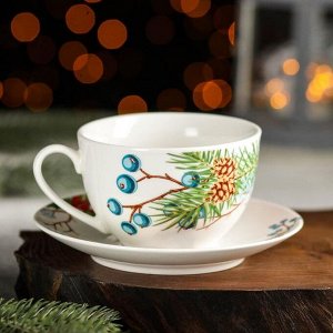 Чайная пара Magistro «Новый Год. Пуансеттия», чашка 280 мл, блюдце d=15 см