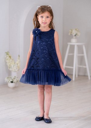ALOLIKA Платье из атласа с верхним слоем кружевного полотна, цвет темно синий