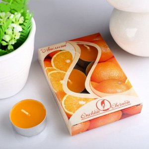 Набор чайных свечей в гильзе "Апельсин" в подарочной коробке, 6 шт