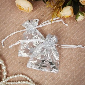 Мешочек подарочный "Розы серебристые", 7 х 9, цвет белый с серебром