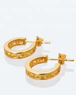 Diamantaire. Серьги-кольца с круглыми кубическими цирконами желтого цвета