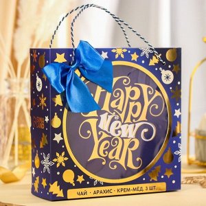 Подарочный набор «Happy New Year»: чай 20 г., арахис 100 г., крем-мед 3 шт х 30 г.