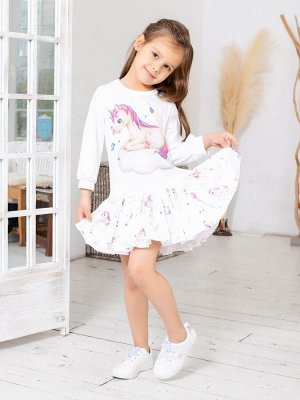 Платье с принтом "Единорожка на облаке" с молочной юбочкой