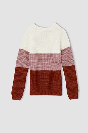 Трикотажный свитер с цветными блоками для девочек, классический крой