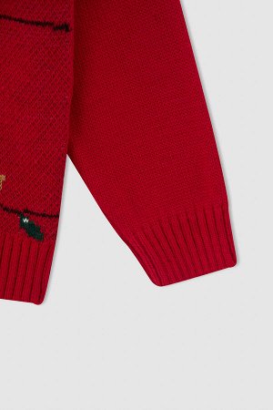 Рождественский вязаный свитер с круглым вырезом для девочек