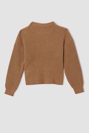 Трикотажный свитер для девочек с круглым вырезом