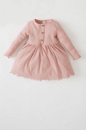 Эластичное текстурированное платье с длинными рукавами для маленьких девочек