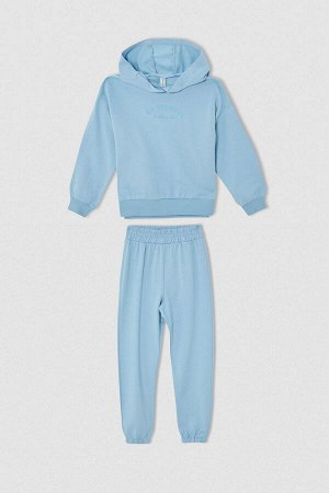 Хлопковая пижама с длинными рукавами с капюшоном и длинными рукавами для девочек Defacto Fit Regular Fit