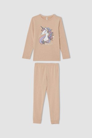 Пижамный комплект с длинными рукавами и принтом единорога для девочек