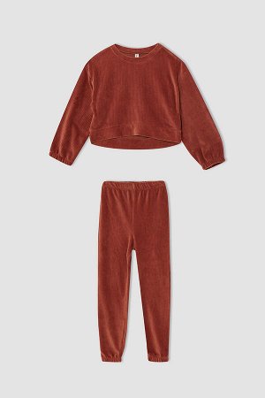 Бархатный пижамный комплект с длинным рукавом для девочек