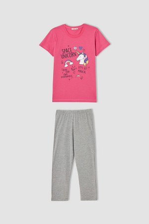 Пижамный комплект с короткими рукавами и принтом единорога для девочек