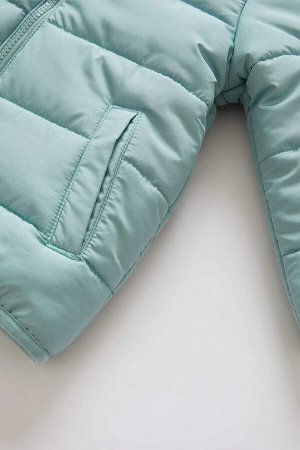 Надувное флисовое пальто с капюшоном для маленьких девочек