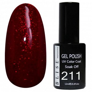 Гель-лак BLISE 211- Красно-вишневый с блестками, полупрозрачный