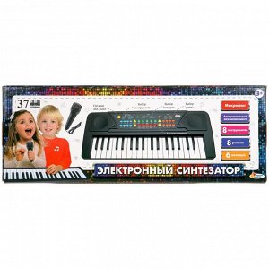 Играем вместе. Электронный синтезатор 37 клавиш, микрофон,кор.46,5х16,5х6 см арт.ZY822693-R