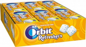 Жевательная резинка Orbit Refreshers, освежающие кубики тропический вкус, без сахара, блок 12 шт по 16 г