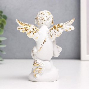 Сувенир полистоун "Белоснежный ангел, золотая патина на крыльях, с розами" 12х9,7х6,8 см