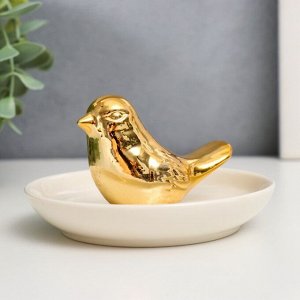 Сувенир керамика подставка под кольца "Птичка" золото 5х10х10 см