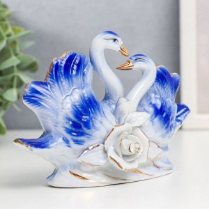Сувенир керамика "Лебеди синие с розой" страза 9,5х5,5х13,5 см