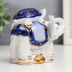 Нэцкэ керамика "Слон с черепахой" голубой h=9,5х10 см