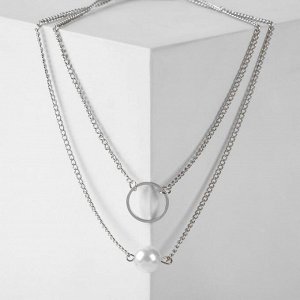 Кулон Кулон "Цепь" кольцо и жемчуг, цвет белый в серебре, 55 см