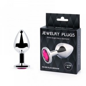 SILVER PLUG MEDIUM (втулка анальная), L 82 мм, D 34 мм, вес 90г, цвет кристалла рубиновый