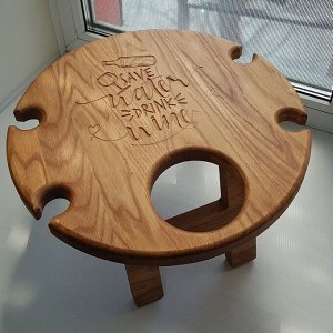 Винный столик с отдельной менажницей из  дерева на 4 бокала