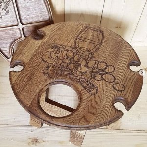 Винный столик с отдельной менажницей из  дерева на 4 бокала