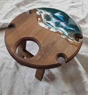 Винный столик из натурального дерева на 4 бокала с морем