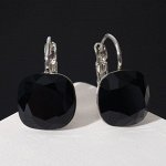 Серьги со стразами &quot;Большой сапфир&quot;, цвет чёрно-серый в серебре