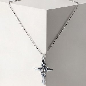 Кулон "Крест" с узорами, цвет белый в серебре, 46 см