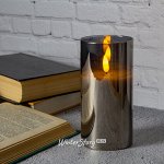 Светодиодная свеча в колбе с живым пламенем Одри 13 см в графитовом стакане, на батарейках (Kaemingk)