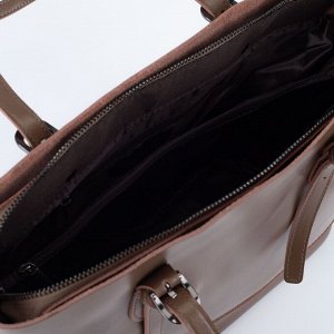 Сумка-тоут, отдел на молнии, наружный карман, длинный ремень, цвет коричневый