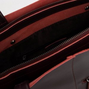 Сумка-тоут, отдел на молнии, 3 наружных кармана, длинный ремень, цвет бордовый