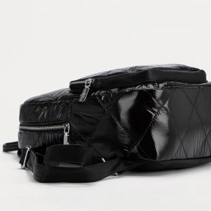 Рюкзак стёганый, отдел на молнии, 2 наружных кармана, цвет чёрный