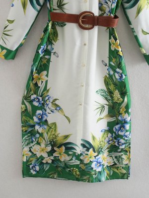 Платье женское, цвет: белый/зеленый/цветы