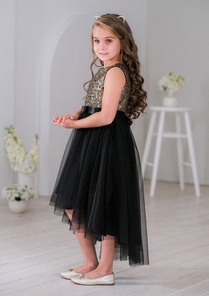 Платье из креп-сатина, комбинированное, цвет черный