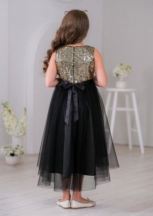 Платье из креп-сатина, комбинированное, цвет черный