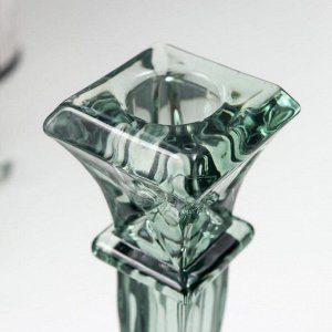 Подсвечник стекло на 1 свечу "Колонна прямоугольная" зелёный прозрачный 16х8,6х8,6 см