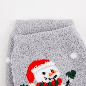 Носки женские махра-пенка «Снеговики с подарками» цвет серый, р-р 23-25 (р-р обуви 36-40)