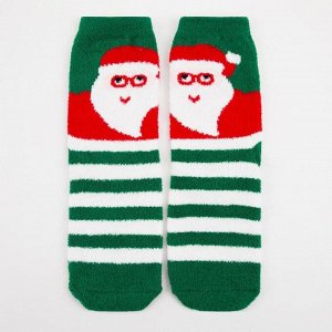 Носки женские махра-пенка «Дед мороз в очках» цвет зелёный, р-р 23-25 (р-р обуви 36-40)