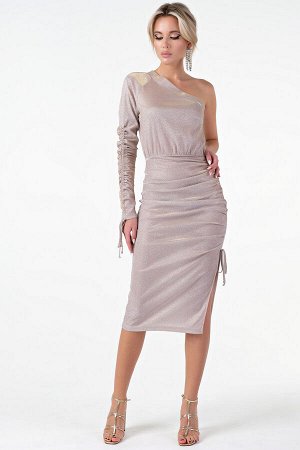 Платье полуприлегающего силуэта из трикотажа с напылением серебристо-пудровое