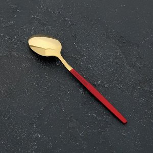 Ложка чайная Magistro «Блинк», 14,5*3 см, на подвесе, цвет золото, красная ручка
