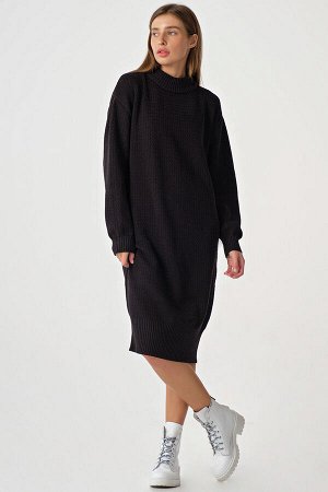 Платье-свитер оверсайз миди черный меланж