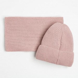 Комплект (шапка,снуд) для девочки, цвет пудра, размер 54-56