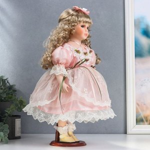 Кукла коллекционная керамика "Женя в нежно-розовом платье с кружевом" 40 см