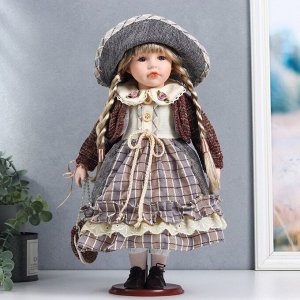 Кукла коллекционная керамика &quot;Лаура в сером платье, коричневом джемпере&quot; 40 см