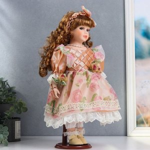 Кукла коллекционная керамика "Регина в карамельном платье, с цветком" 40 см